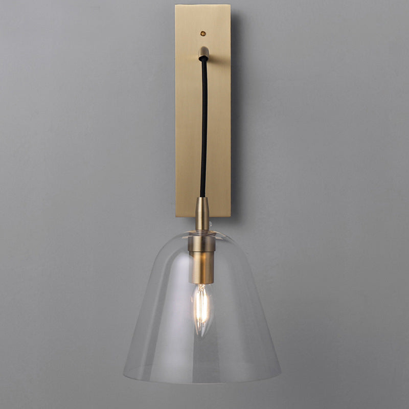 Brass Flared Wall Sconce Light Retro Style 1-Light Clear Glass Wall Mounted Lamp