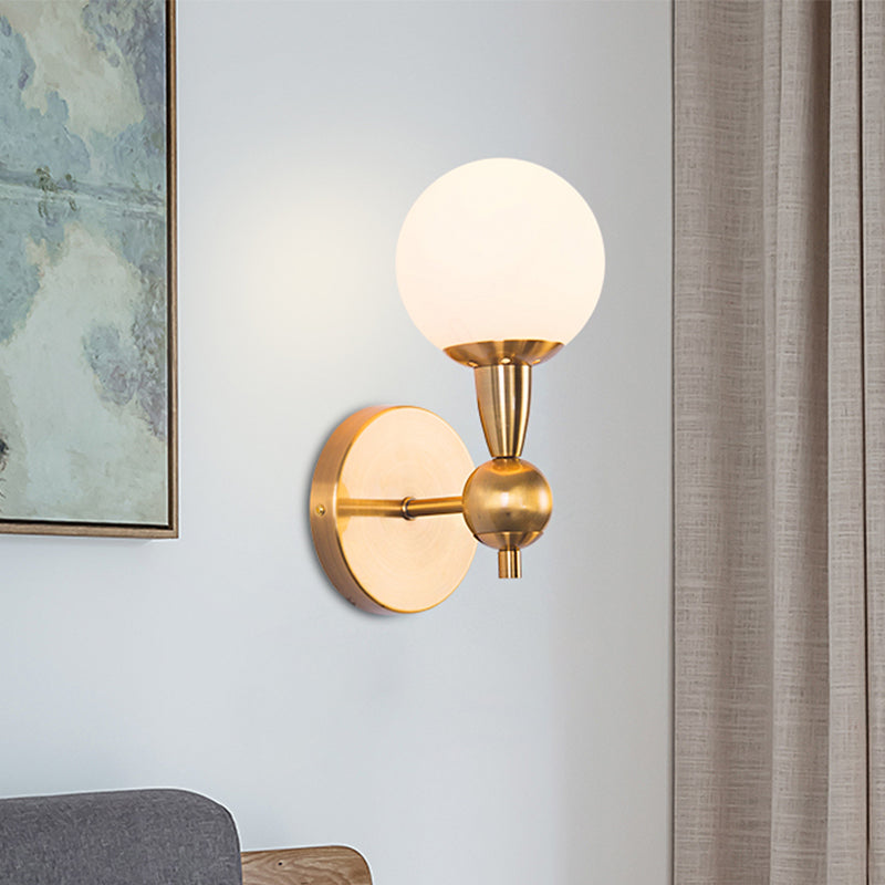 Spherical Sconce Light Minimal Hand Blown Glass 1/2-Bulb Bedroom Wall Sconce in Gold