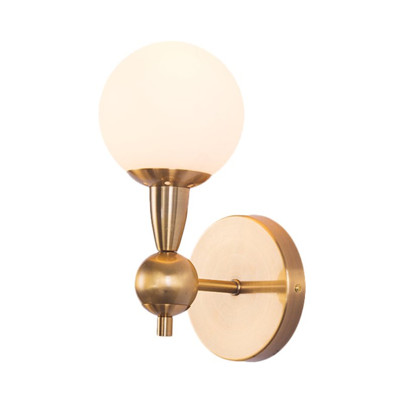 Spherical Sconce Light Minimal Hand Blown Glass 1/2-Bulb Bedroom Wall Sconce in Gold
