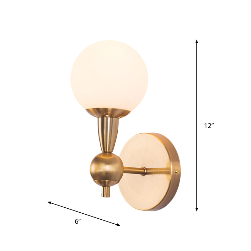 Spherical Sconce Light Minimal Hand Blown Glass 1/2-Bulb Bedroom Wall Sconce in Gold