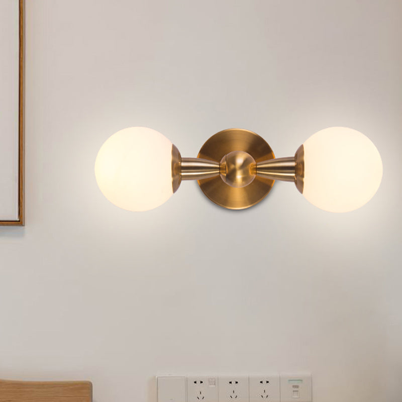 Spherical Sconce Light Minimal Hand Blown Glass 1/2-Bulb Bedroom Wall Sconce in Gold