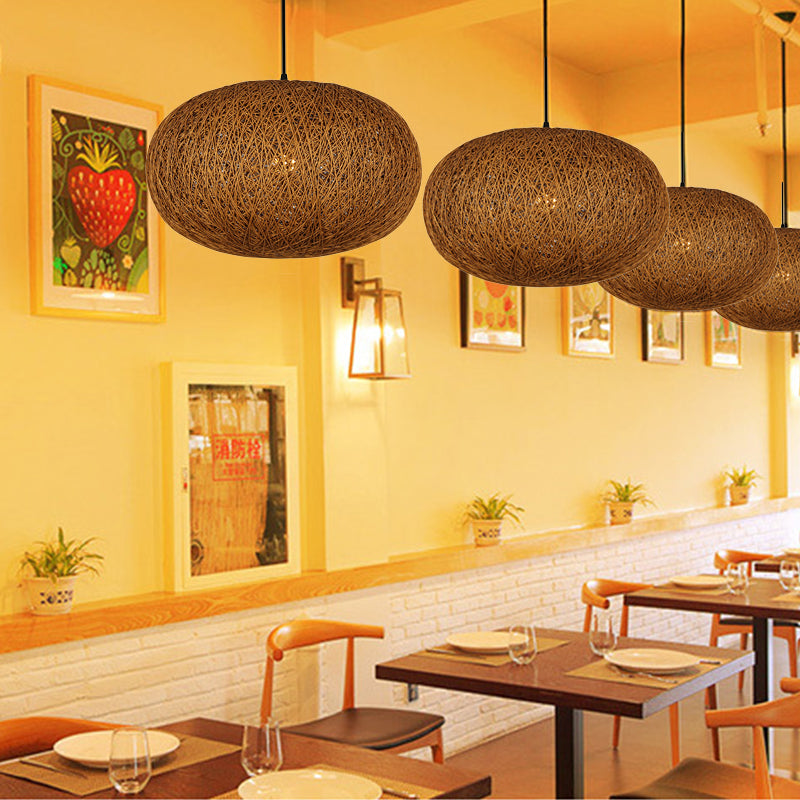 1 Bulb Handcrafted Pendant Lighting Modernist Wood Hanging Light Fixture in Coffee