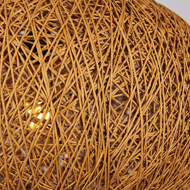 1 Bulb Handcrafted Pendant Lighting Modernist Wood Hanging Light Fixture in Coffee