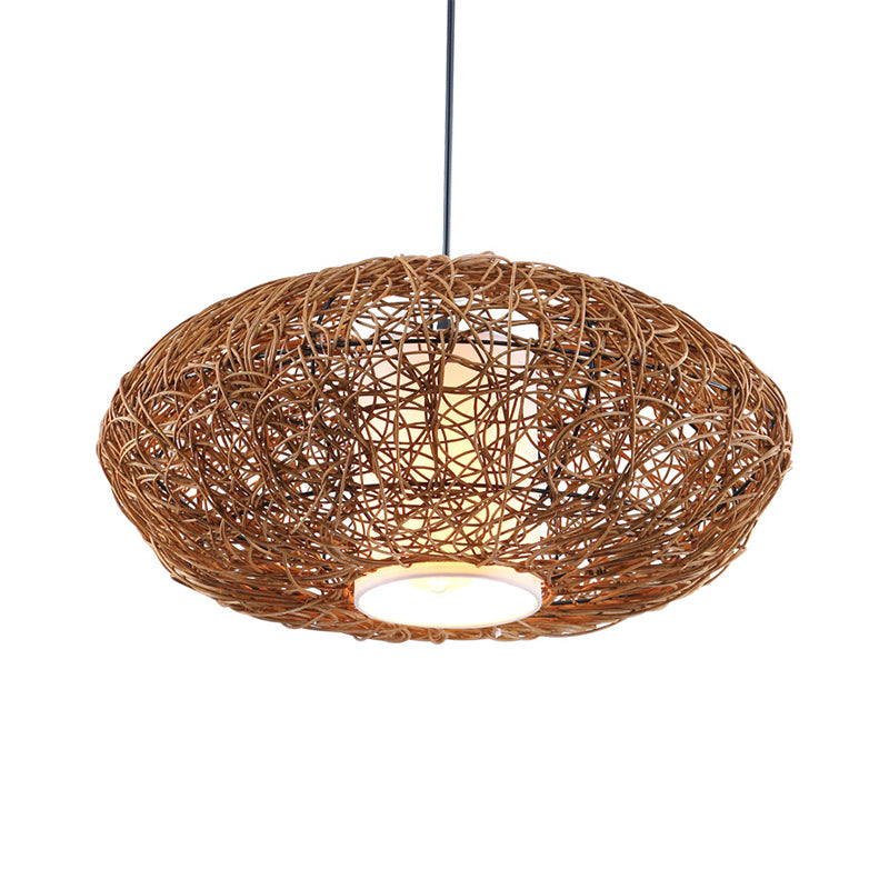 Suspension tissée Pendentif rétro Retro Rattan 1 Brown Brown Hanging Light Kit pour le salon de thé