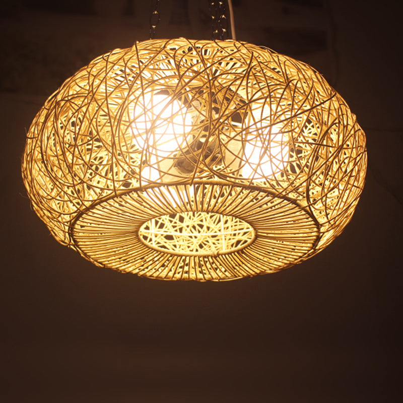 Lanterne moderniste Hanging Light Rattan 1 Plafond de plafond bulbe en bois pour le salon