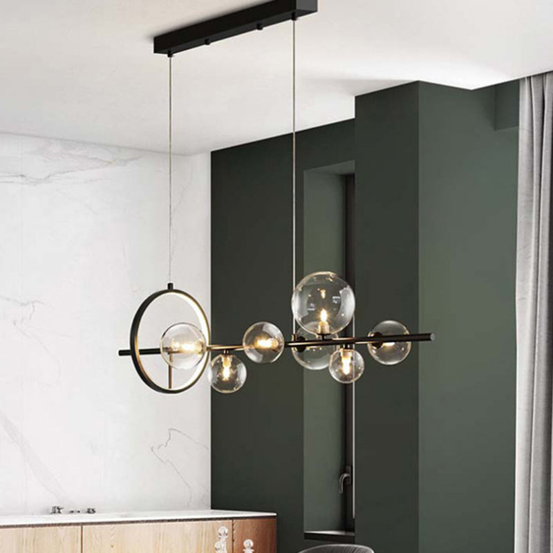 8-Light Contemporary Style Island Light Transparent Glass Globe Shade Simplicity LED Lighting Pendant for Kitchen Bar