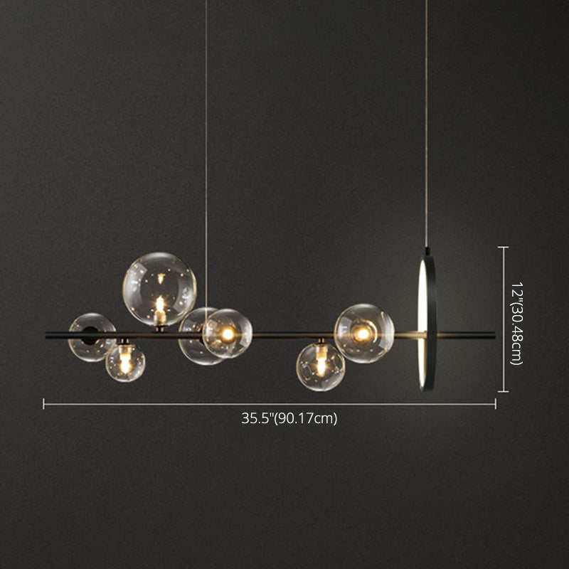 8-Light Contemporary Style Island Light Transparent Glass Globe Shade Simplicity LED Lighting Pendant for Kitchen Bar