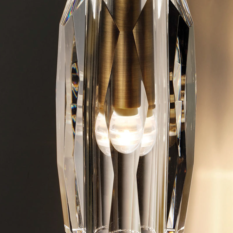 Clear Crystal Faceted Sconce Light Minimalist Single Light Brass Wall Mounted Lamp