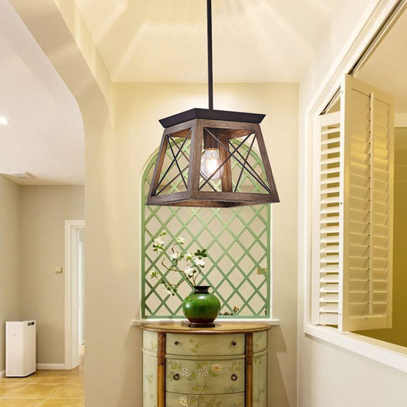 Donkere houtkorrel ijzeren draad industriële stijl hangende licht enkele lamp vintage hanglamp voor coffeeshop