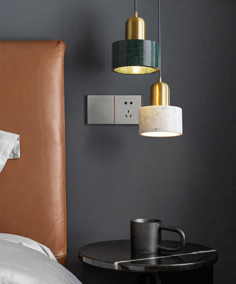 5.9 Inches Diameter Cylindrical Mini Hanging Light Modern Style Marble Single Bulb Lighting Pendant for Bedroom