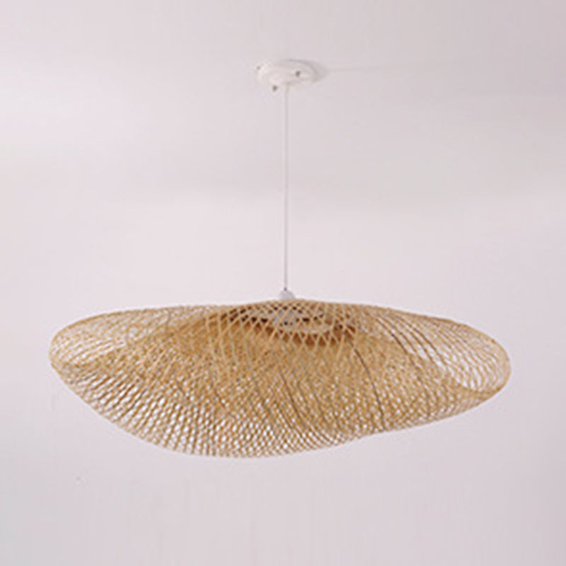 Hand Weaving Bamboo Hanging Light 1-Light Asian Style Suspended Lighting Fixture for Hallway Dining Room