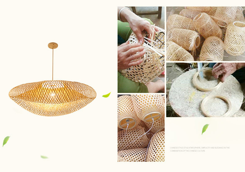 Handwebige Bambus hängend hängendes Licht 1-Licht Asiatischer Stil HABTE LEISTUNG FÜR FAUER ESSIONEN ZUHAMPLUNG