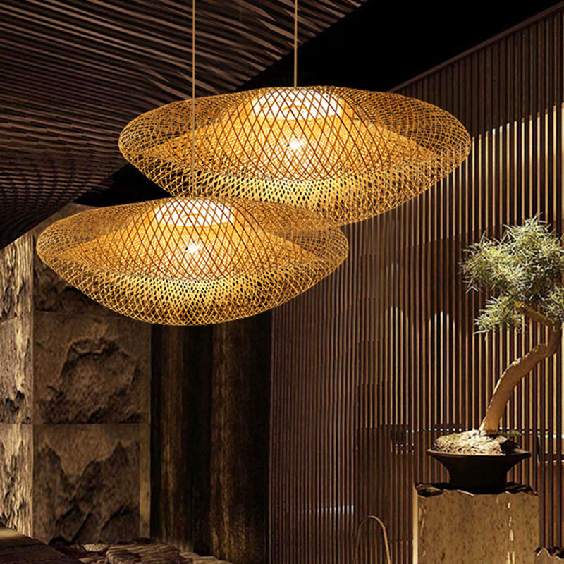 Handwebige Bambus hängend hängendes Licht 1-Licht Asiatischer Stil HABTE LEISTUNG FÜR FAUER ESSIONEN ZUHAMPLUNG