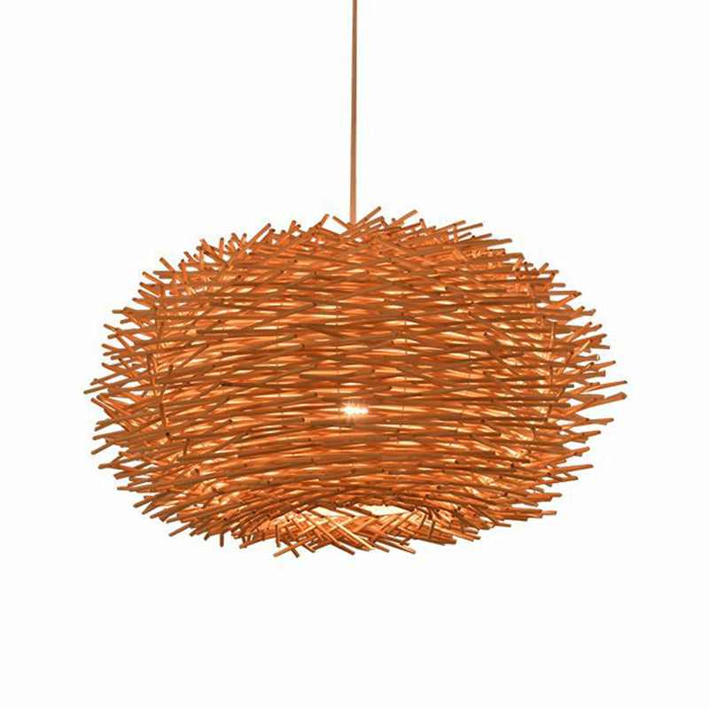 Bird's Nest Shaped Creative Hanging Light Asian Style Simplicity Bamboo Weaving Lighting Fixture with 39.3" Suspended Wire