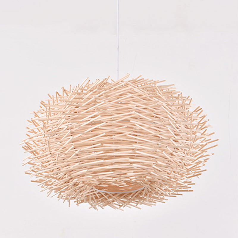 Bird's Nest Shaped Creative Hanging Light Asian Style Simplicity Bamboo Weaving Lighting Fixture with 39.3" Suspended Wire