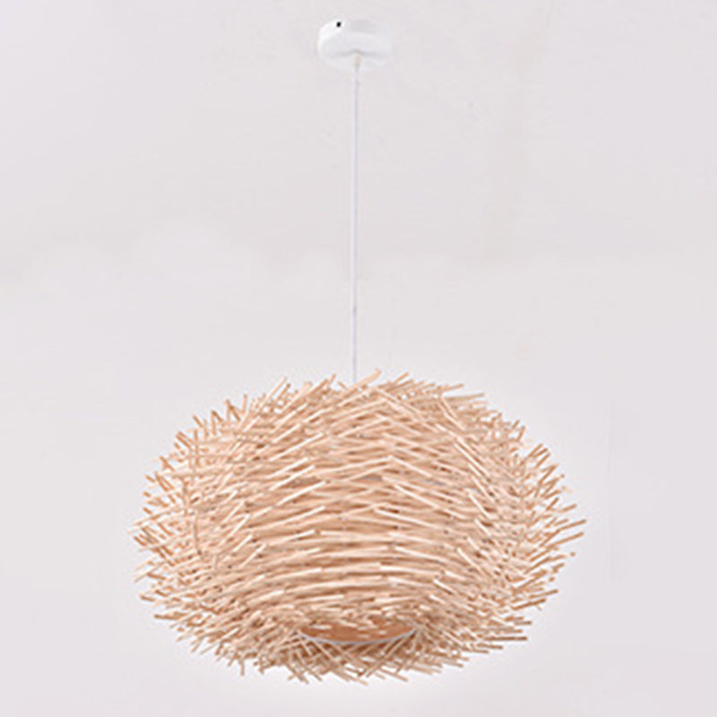 Bird's Nest Shaped Creative Hanging Light Asian Style Simplicity Bamboo Weaving Lighting Fixture with 39.3" Suspended Wire