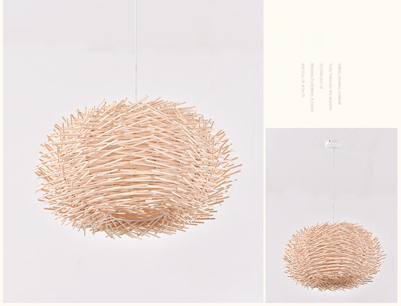 Bird's Nest Shaped Creative Hanging Light Asian Style Simplicity Bamboo Weaving Lighting Fixture with 39.3" Suspended Wire