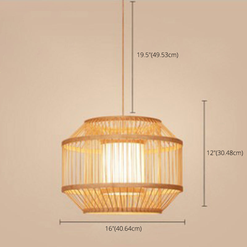 Birdcage Bamboo Weaving Lighting Pendant Japanese Style Parchment Shade 1-Light Suspended Lamp