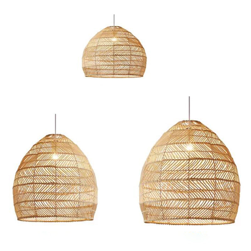Bell Shaped Rattan Weaving Hanging Light Contemporary Style 1-Light Suspended Lamp in Beige for Dining Room