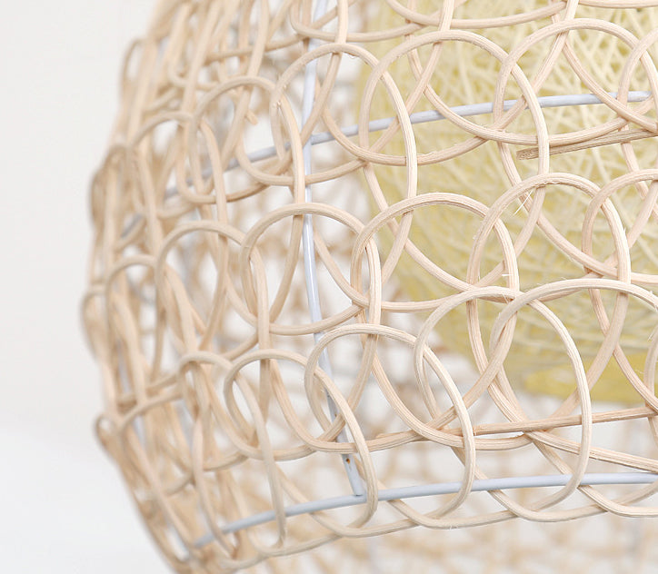 Doppeler Rattan Schatten Kuppel hängende helle asiatische Style Handwebende 1-Licht-Anhänger mit 39,3 "verstellbarer Draht