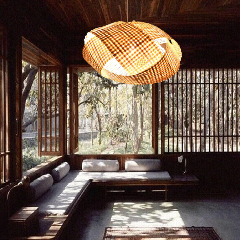 Coffee Shop Drum Hanging Light Bamboo Weaving Antique Style Single Light Pendant Light in Beige