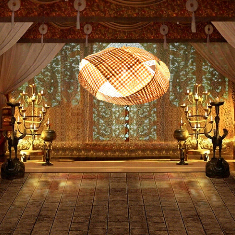 Coffee Shop Drum Hanging Light Bamboo Weaving Antique Style Single Light Pendant Light in Beige