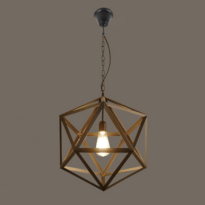 Hexahedron Wrought Iron Cage Hanging Light Vintage Industrial Style Lighting Fixture with 31.5" Adjustable Suspended Chain