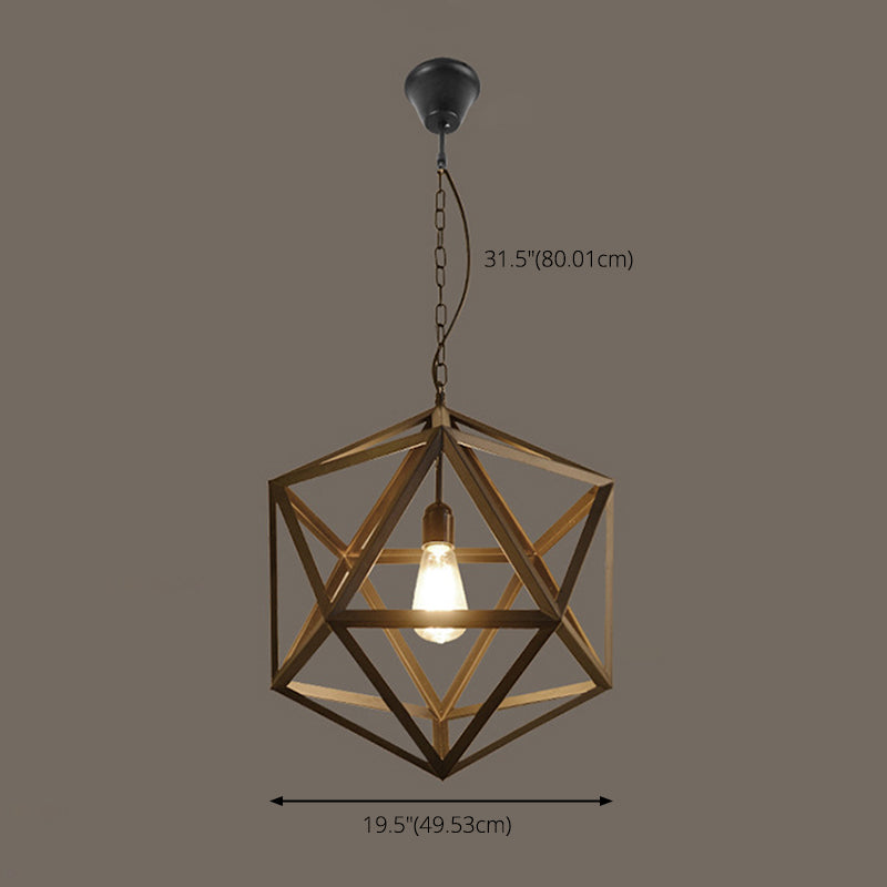 Hexahedron Wrought Iron Cage Hanging Light Vintage Industrial Style Lighting Fixture with 31.5" Adjustable Suspended Chain