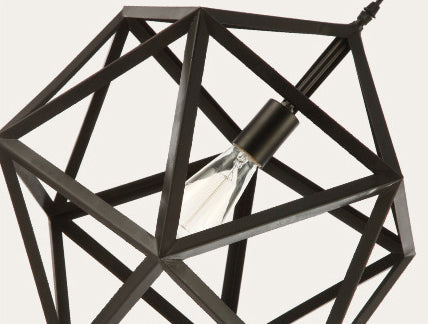 Hexahedron Wrought Iron Cage Hanging Light Vintage Industrial Style Lighting Fixture with 31.5" Adjustable Suspended Chain