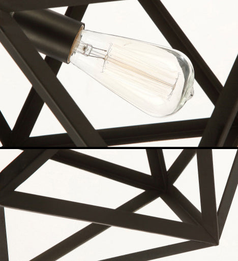 Hexahedron Wrought Iron Cage Hanging Light Vintage Industrial Style Lighting Fixture with 31.5" Adjustable Suspended Chain