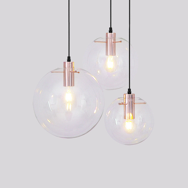 Transparent Glass Ball Suspension Light with Metallic Lamp Holder Modern Simplicity Single Light Hanging Pendant for Bedroom
