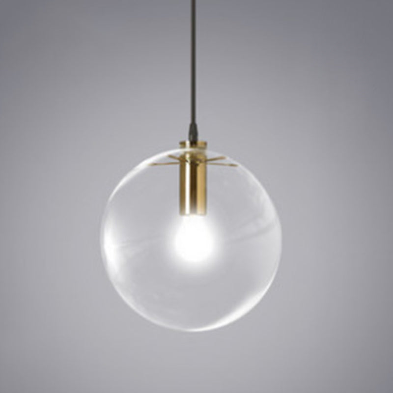 Transparent Glass Ball Suspension Light with Metallic Lamp Holder Modern Simplicity Single Light Hanging Pendant for Bedroom