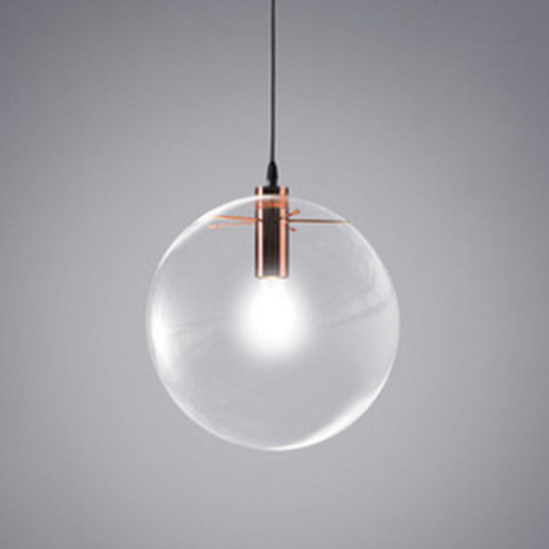 Transparent Glass Ball Suspension Light with Metallic Lamp Holder Modern Simplicity Single Light Hanging Pendant for Bedroom