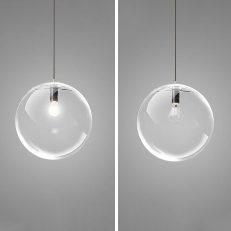 Transparent Glass Ball Suspension Light with Metallic Lamp Holder Modern Simplicity Single Light Hanging Pendant for Bedroom