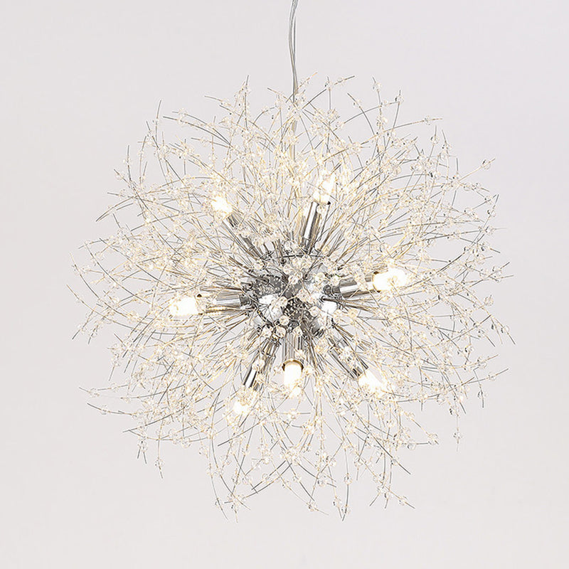 17,7 pollici largo dente di leone di cristallo appeso a 8 luci lampada in acciaio inossidabile in acciaio inossidabile per soggiorno camera da letto