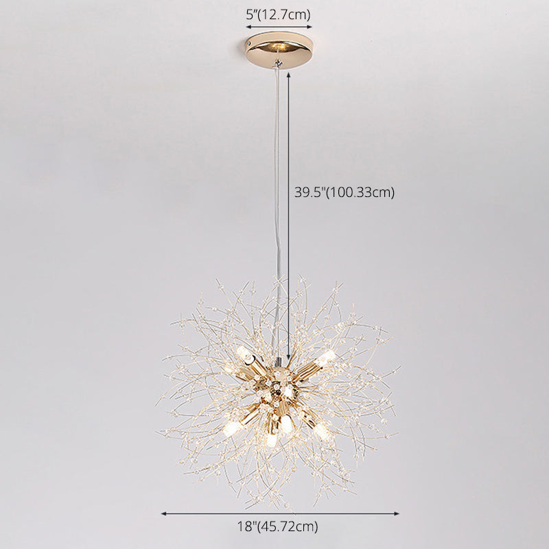 17,7 pollici largo dente di leone di cristallo appeso a 8 luci lampada in acciaio inossidabile in acciaio inossidabile per soggiorno camera da letto