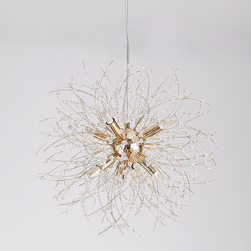 17,7 pollici largo dente di leone di cristallo appeso a 8 luci lampada in acciaio inossidabile in acciaio inossidabile per soggiorno camera da letto