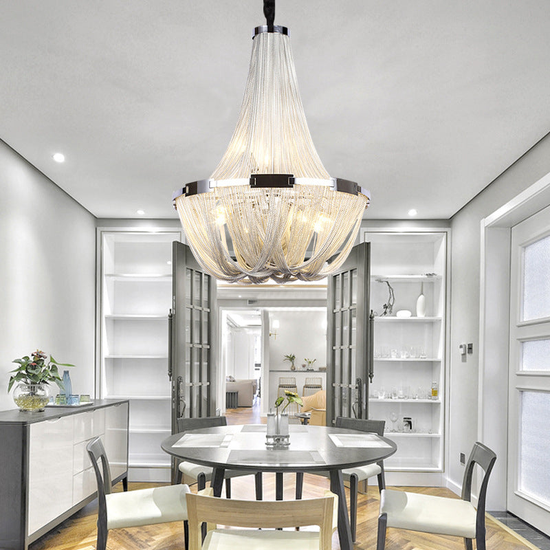 Lampadario della sala da pranzo del cesto lampadario in metallo in metallo lampadario sospeso in cromo