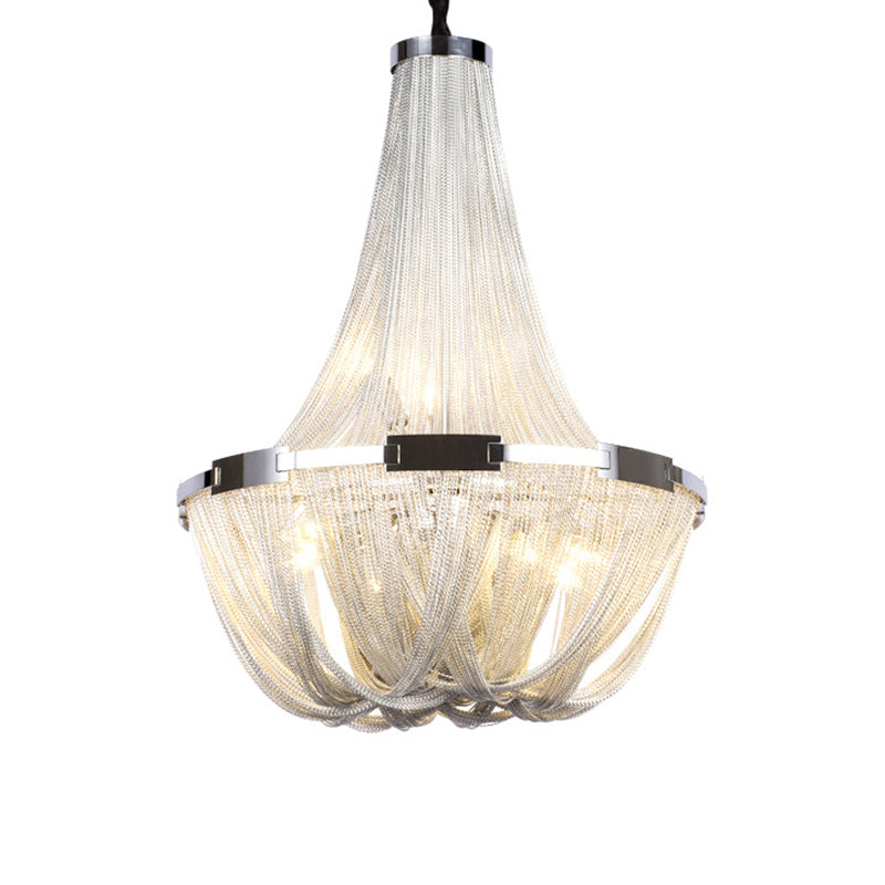 Basket Dinning Room Chandelier Light Fixture Metal Modern Style Hanging Chandelier in Chrome