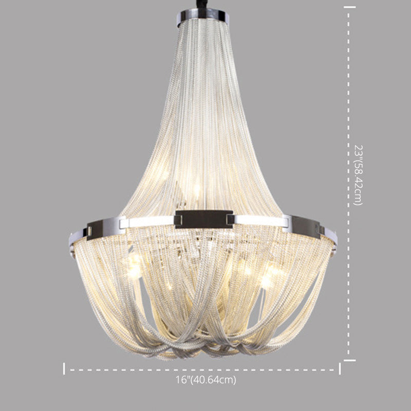 Basket Dinning Room Chandelier Light Fixture Metal Modern Style Hanging Chandelier in Chrome