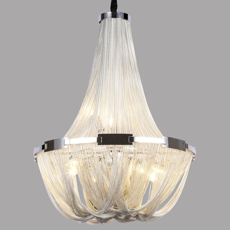 Basket Dinning Room Chandelier Light Fixture Metal Modern Style Hanging Chandelier in Chrome