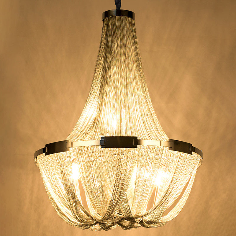 Basket Dinning Room Chandelier Light Fixture Metal Modern Style Hanging Chandelier in Chrome