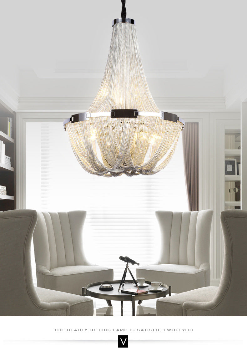 Basket Dinning Room Chandelier Light Fixture Metal Modern Style Hanging Chandelier in Chrome
