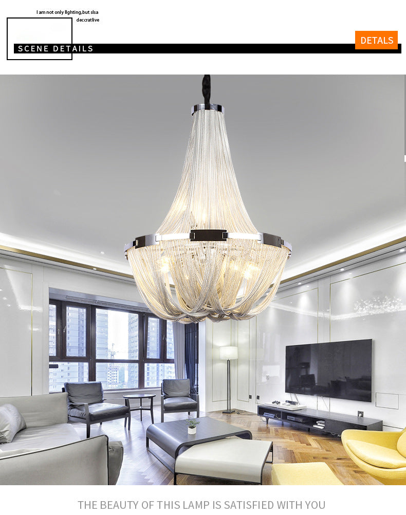 Basket Dinning Room Chandelier Light Fixture Metal Modern Style Hanging Chandelier in Chrome