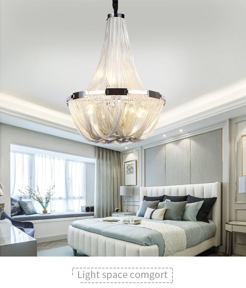 Basket Dinning Room Chandelier Light Fixture Metal Modern Style Hanging Chandelier in Chrome