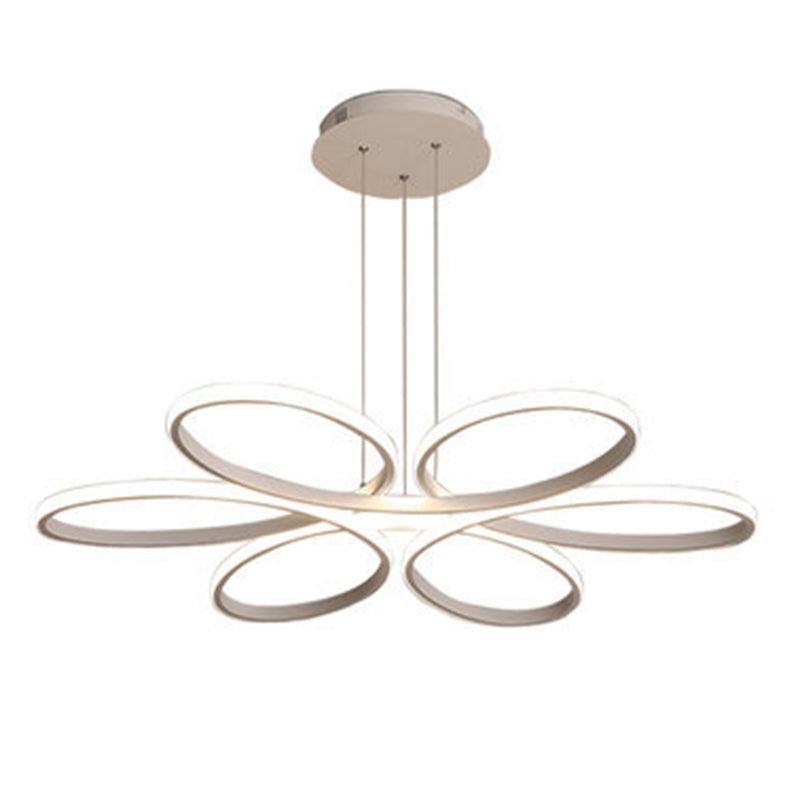 Flower Metal Hanging Light Fixture Minimalist Style LED White Chandelier Light Fixture
