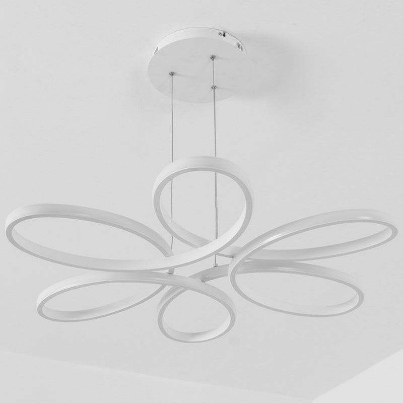 Flower Metal Hanging Light Fixture Minimalist Style LED White Chandelier Light Fixture