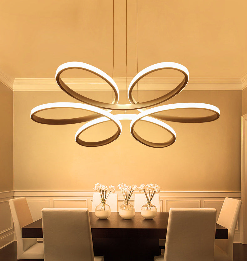 Flower Metal Hanging Light Fixture Minimalist Style LED White Chandelier Light Fixture