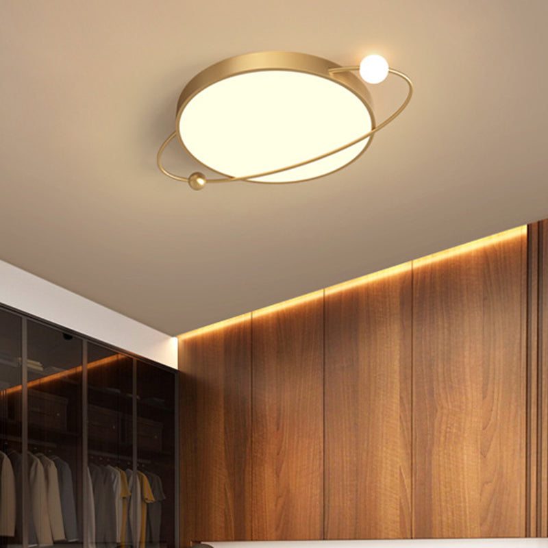 Nordic Metal Flush Mount Light Fixture Saturn Flush Mount Spotlight with White Acrylic Shade for Bedroom