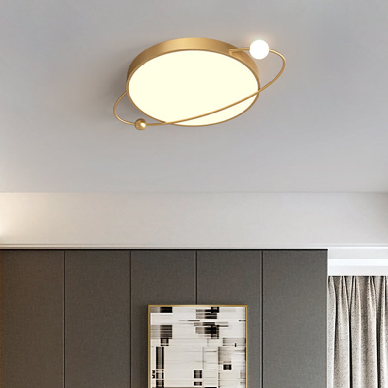 Nordic Metal Flush Mount Light Fixture Saturn Flush Mount Spotlight with White Acrylic Shade for Bedroom